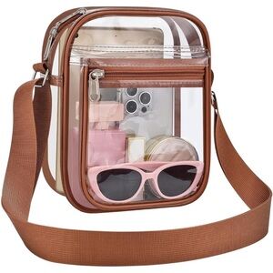 Clear Crossbody Bag with Brown Trim